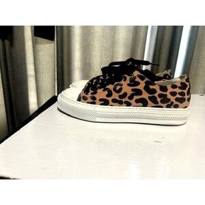 NWOT Stuart Weitzman Leopard Print Platform Sneakers Women 6B Preppy Artsy Biker